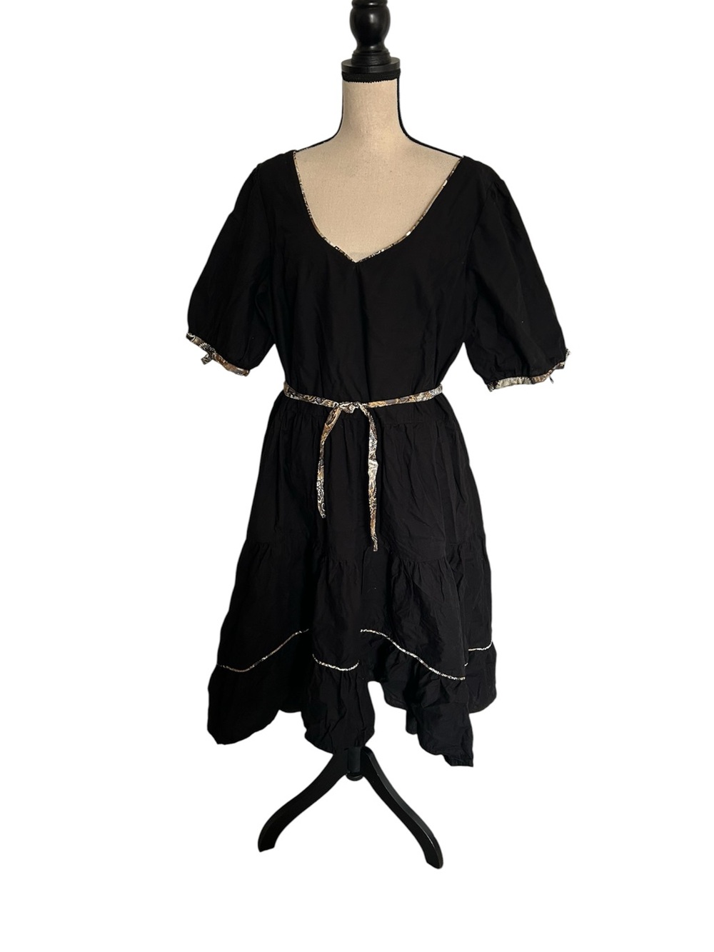 Cattle Kate Cotton Tiered Puffed Short Sleeves V Neck Midi Dress